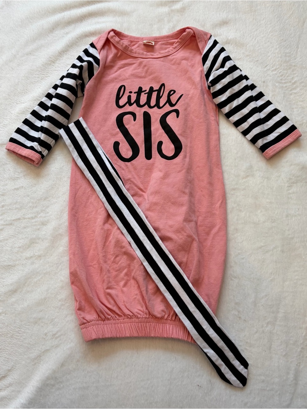AMAWMW Little Sis Pink & Black Striped Kids Pajama Gown